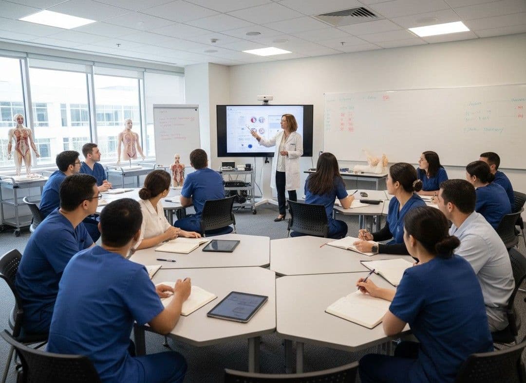 Healthcare professionals participating in a clinical training meeting