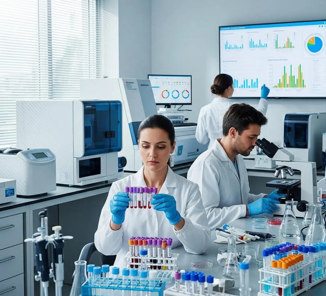 Nutech laboratory team preparing serum samples for biomarker analysis